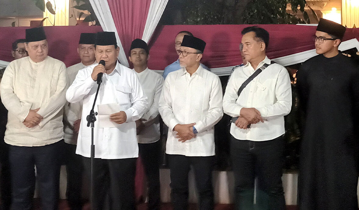 Presiden terpilih, Prabowo Subianto menyampaikan pidato pertamanya usai ditetapkan KPU pusat sebagai pemenang Pilpres 2024. foto net